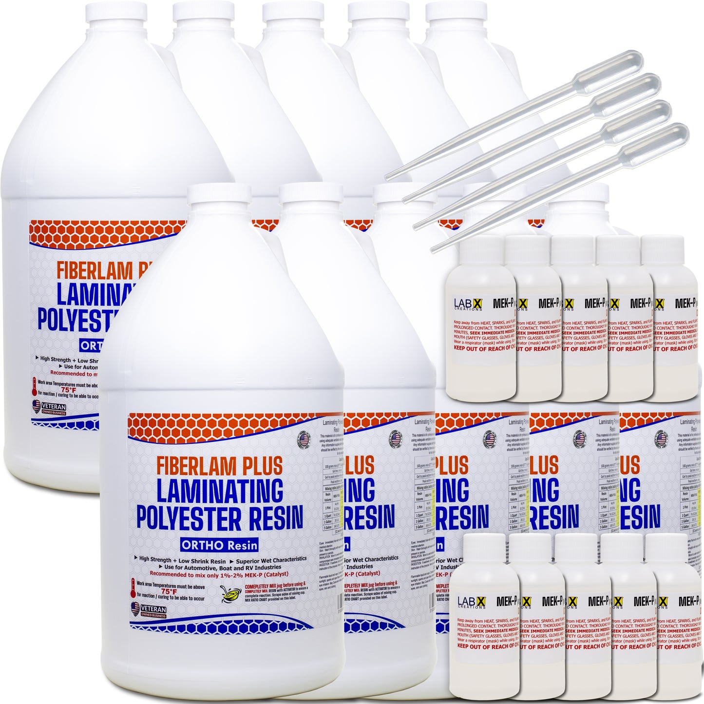FIBERLAM Plus 1-10G Polyester Resin 1-10 Gallon +MEKP Hardener; Low Viscosity Coating for Laminating Fiberglass mat/Biaxial/Cloth; Boat/RV/Automotive/Canoe/Surfboard| 24-36hr TACK Time
