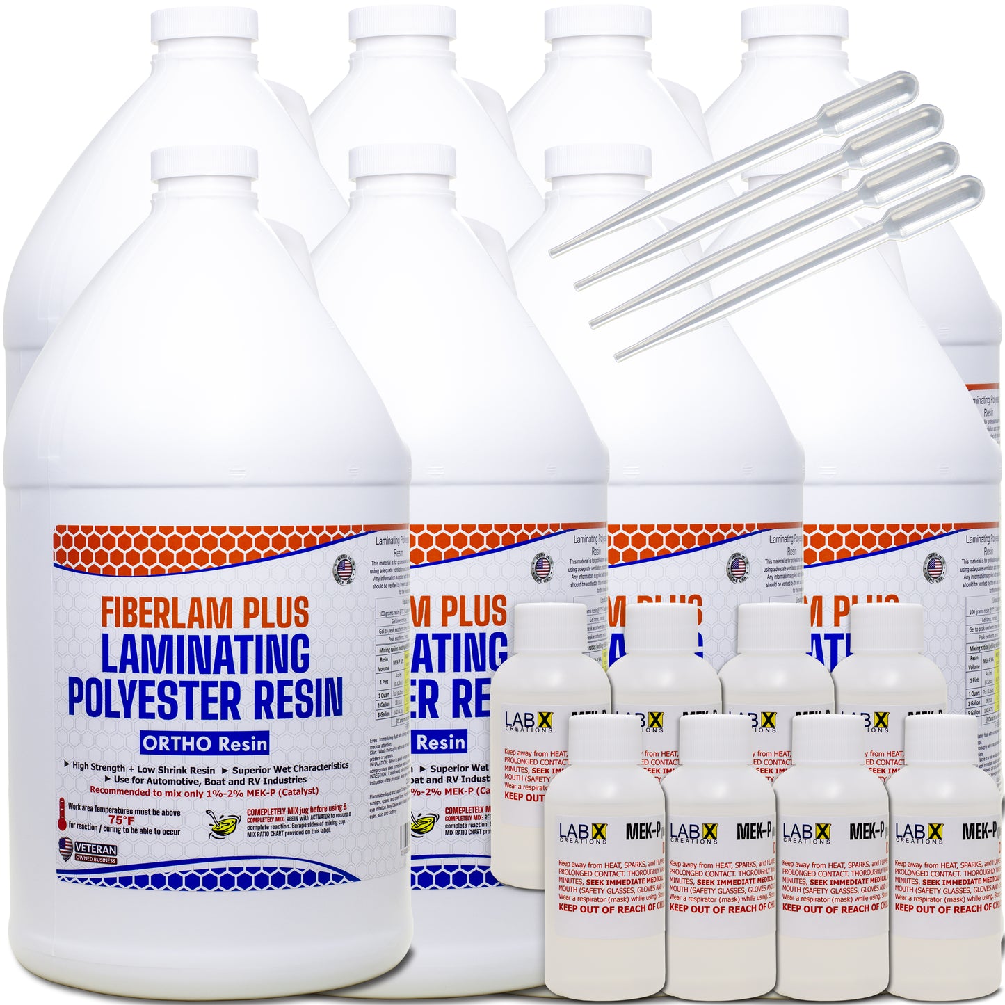 FIBERLAM Plus 1-10G Polyester Resin 1-10 Gallon +MEKP Hardener; Low Viscosity Coating for Laminating Fiberglass mat/Biaxial/Cloth; Boat/RV/Automotive/Canoe/Surfboard| 24-36hr TACK Time