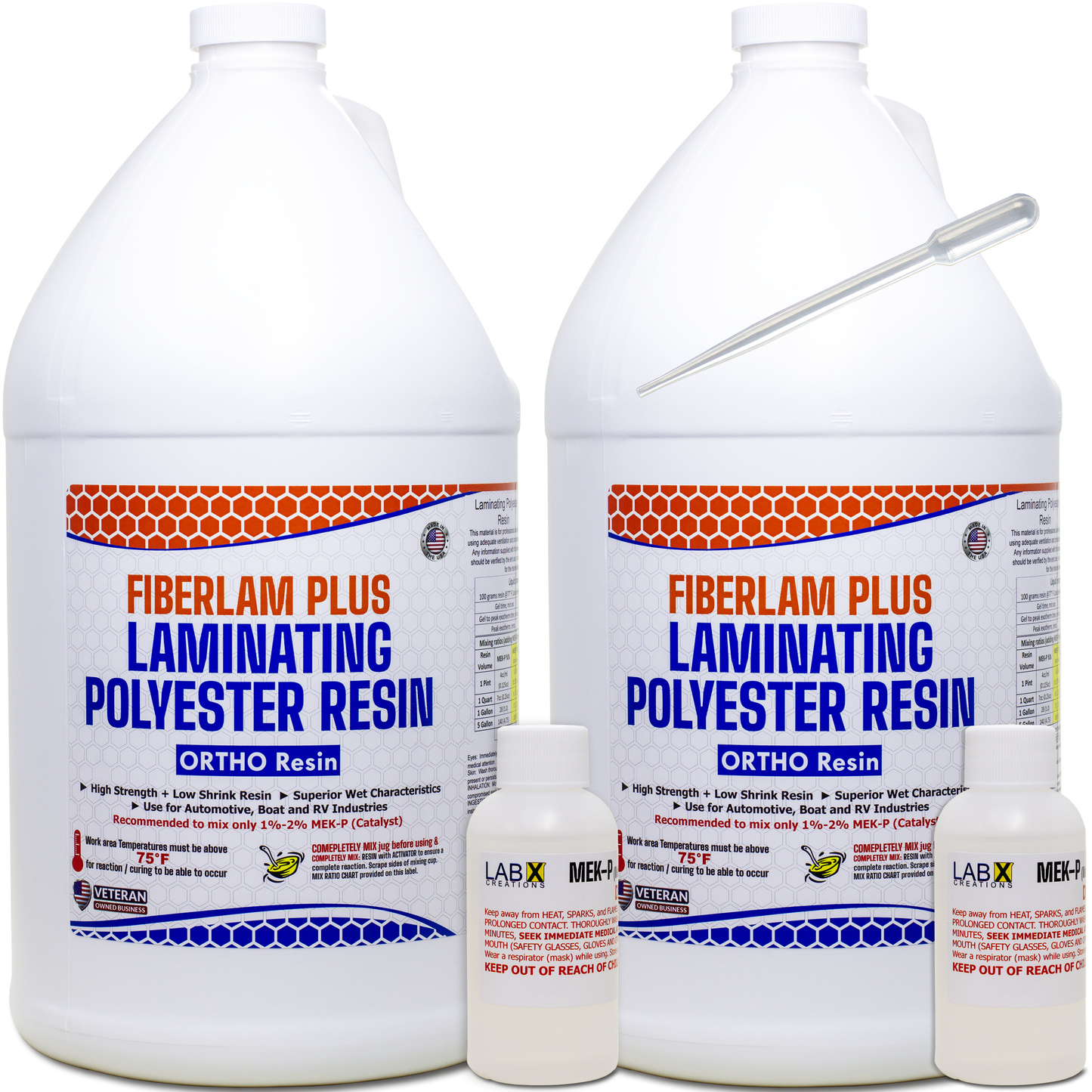FIBERLAM Plus 1-10G Polyester Resin 1-10 Gallon +MEKP Hardener; Low Viscosity Coating for Laminating Fiberglass mat/Biaxial/Cloth; Boat/RV/Automotive/Canoe/Surfboard| 24-36hr TACK Time
