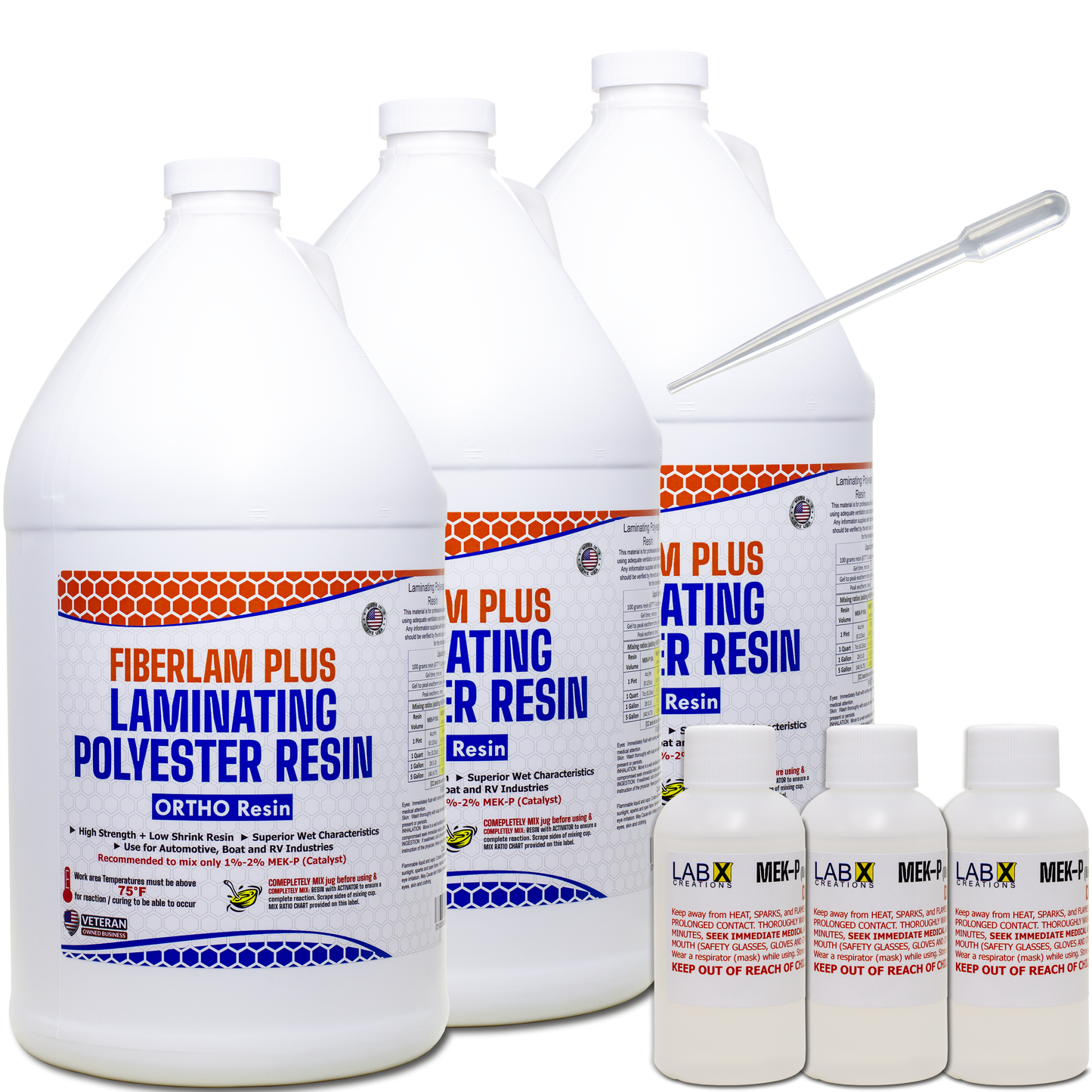 FIBERLAM Plus 1-10G Polyester Resin 1-10 Gallon +MEKP Hardener; Low Viscosity Coating for Laminating Fiberglass mat/Biaxial/Cloth; Boat/RV/Automotive/Canoe/Surfboard| 24-36hr TACK Time