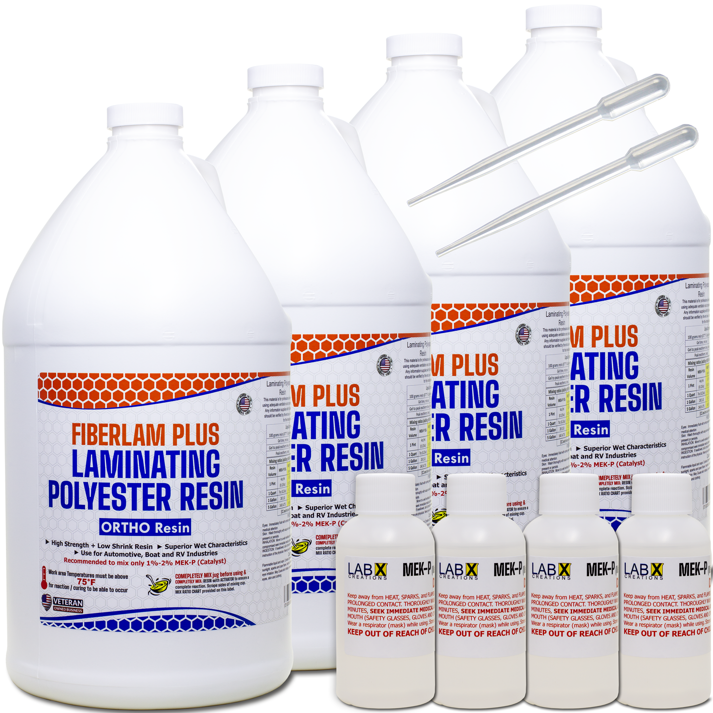 FIBERLAM Plus 1-10G Polyester Resin 1-10 Gallon +MEKP Hardener; Low Viscosity Coating for Laminating Fiberglass mat/Biaxial/Cloth; Boat/RV/Automotive/Canoe/Surfboard| 24-36hr TACK Time