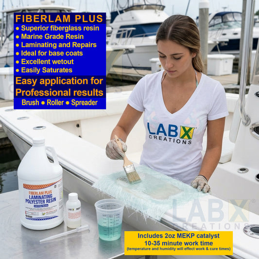 FIBERLAM Plus 1-10G Polyester Resin 1-10 Gallon +MEKP Hardener; Low Viscosity Coating for Laminating Fiberglass mat/Biaxial/Cloth; Boat/RV/Automotive/Canoe/Surfboard| 24-36hr TACK Time