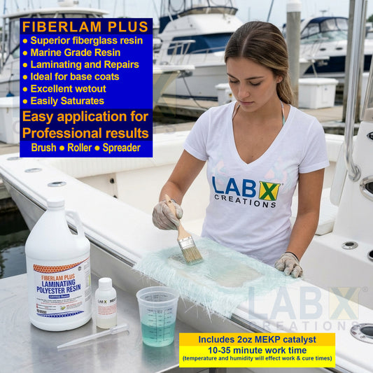 FIBERLAM Plus 1-10G Polyester Resin 1-10 Gallon +MEKP Hardener; Low Viscosity Coating for Laminating Fiberglass mat/Biaxial/Cloth; Boat/RV/Automotive/Canoe/Surfboard| 24-36hr TACK Time