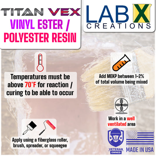 Titan VEX 55 Gallon Vinyl Ester/Polyester Resin Blend; Low Viscosity Coating for Laminating Fiberglass mat/Biaxal/Cloth; Boat/RV/Automotive/Canoe/Surfboard| 12-48hr TACK Time