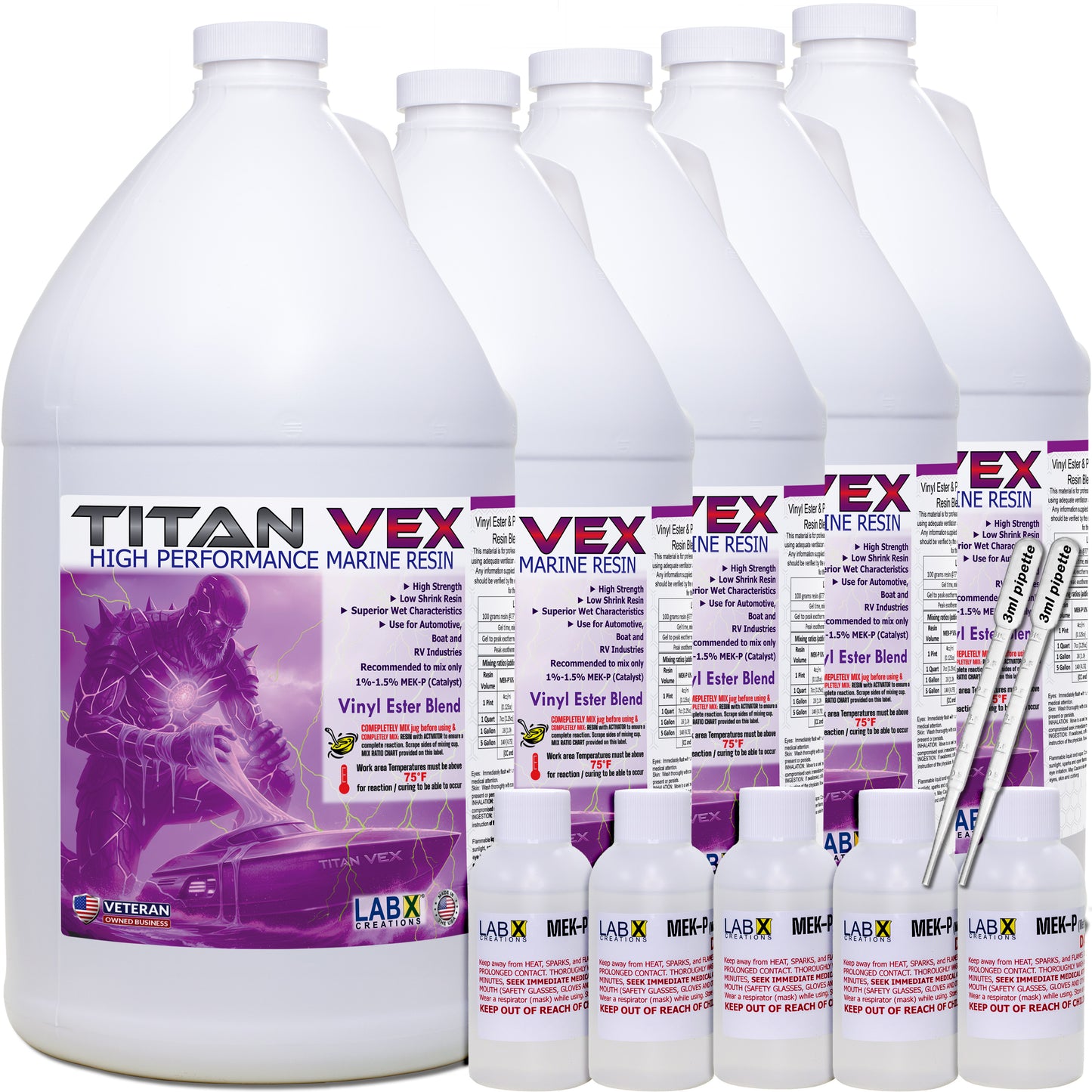 TITAN VEX 1-5G Vinyl Ester/Polyester Resin +MEKP Hardener; Low Viscosity Coating for Laminating Fiberglass mat/Biaxial/Cloth; Boat/RV/Automotive/Canoe/Surfboard| 24 TACK Time