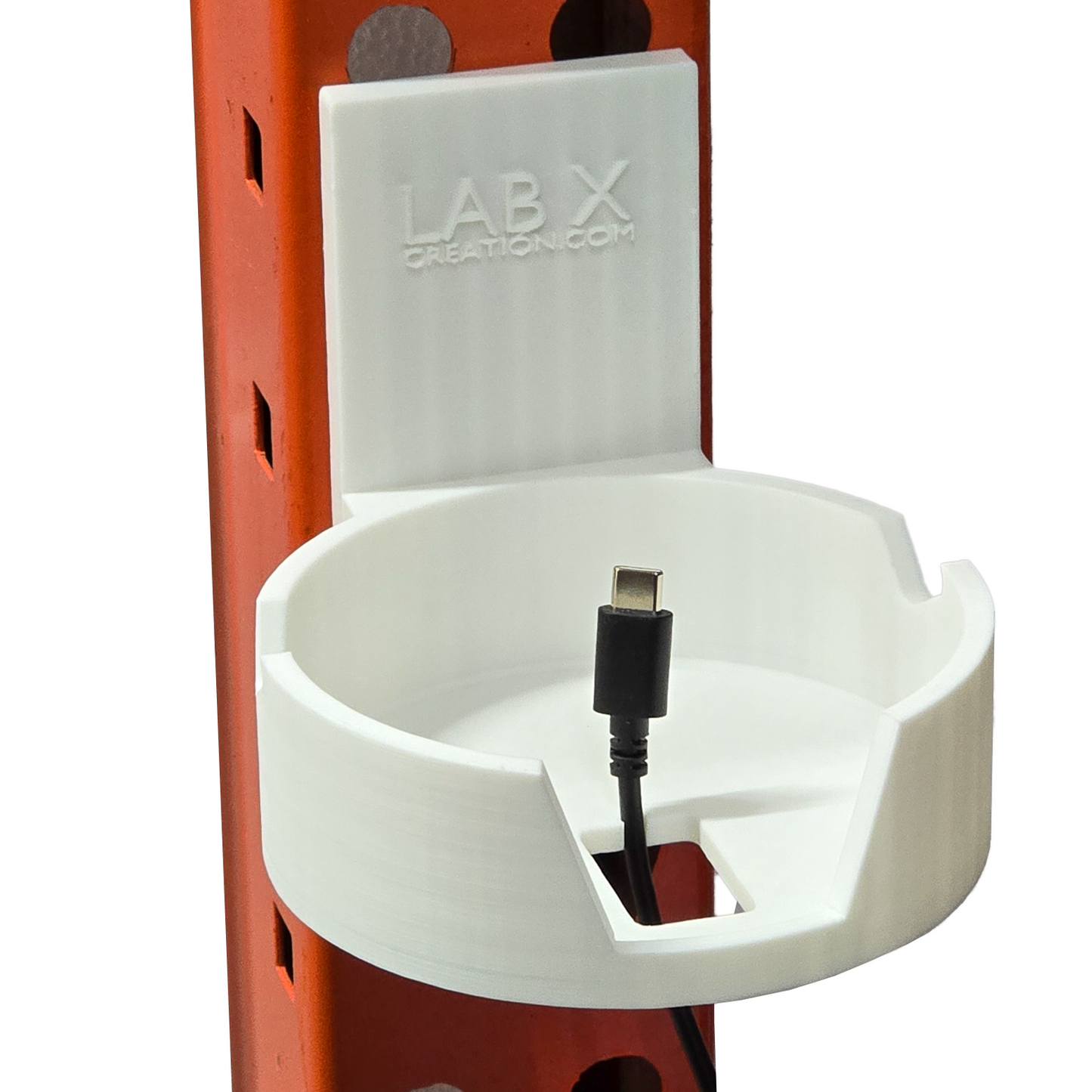 Pallet Rack Cup and Phone holder. Compatible with teardrop pallet racking found in warehouses.