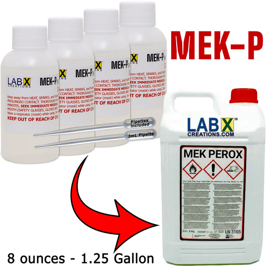 MEKP 8oz set - 1.25 Gallon, multiple 2oz bottles +3ml pipettes included for measuring; Use with FiberLam Plus, Venture Pour resin, most other polyester resins and gelcoats