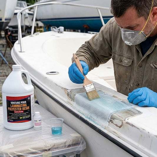 Venture Pour Premium Polyester Resin 1 Gallon + MEKP Catalyst, Low Viscosity Coating for Laminating Fiberglass mat,Biaxle&Cloth for ext/Interior of Boats,Canoe,RV,Car,Truck,Tailer,Surfboards; Hard NONTACKY Finish