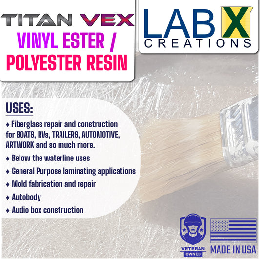 TITAN VEX 1-5G Vinyl Ester/Polyester Resin +MEKP Hardener; Low Viscosity Coating for Laminating Fiberglass mat/Biaxial/Cloth; Boat/RV/Automotive/Canoe/Surfboard| 24 TACK Time