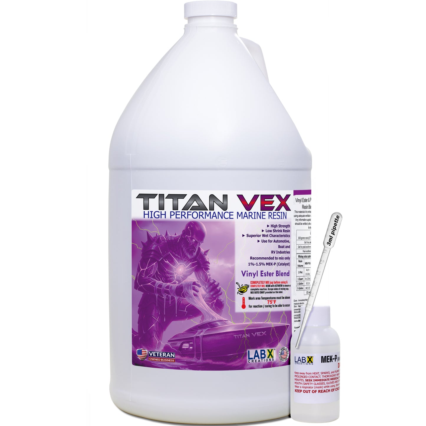 TITAN VEX 1-5G Vinyl Ester/Polyester Resin +MEKP Hardener; Low Viscosity Coating for Laminating Fiberglass mat/Biaxial/Cloth; Boat/RV/Automotive/Canoe/Surfboard| 24 TACK Time