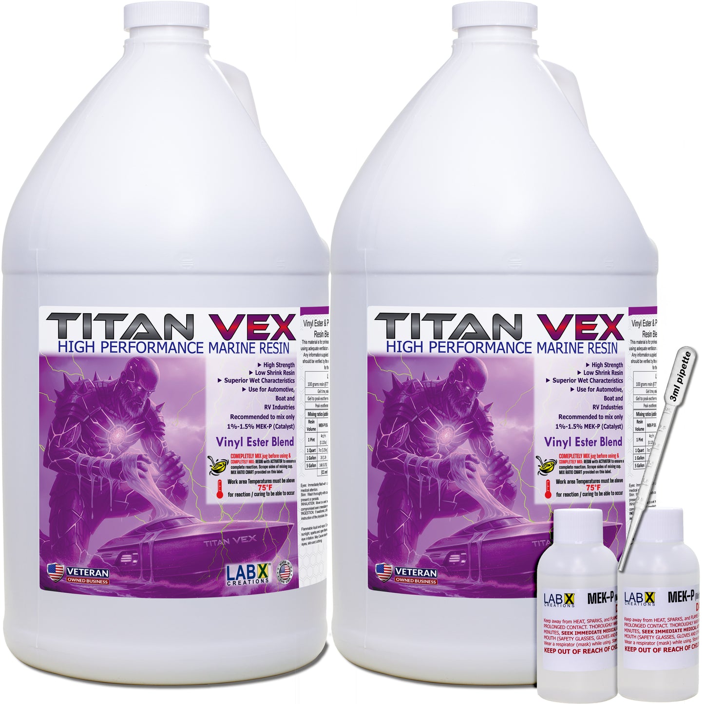 TITAN VEX 1-5G Vinyl Ester/Polyester Resin +MEKP Hardener; Low Viscosity Coating for Laminating Fiberglass mat/Biaxial/Cloth; Boat/RV/Automotive/Canoe/Surfboard| 24 TACK Time