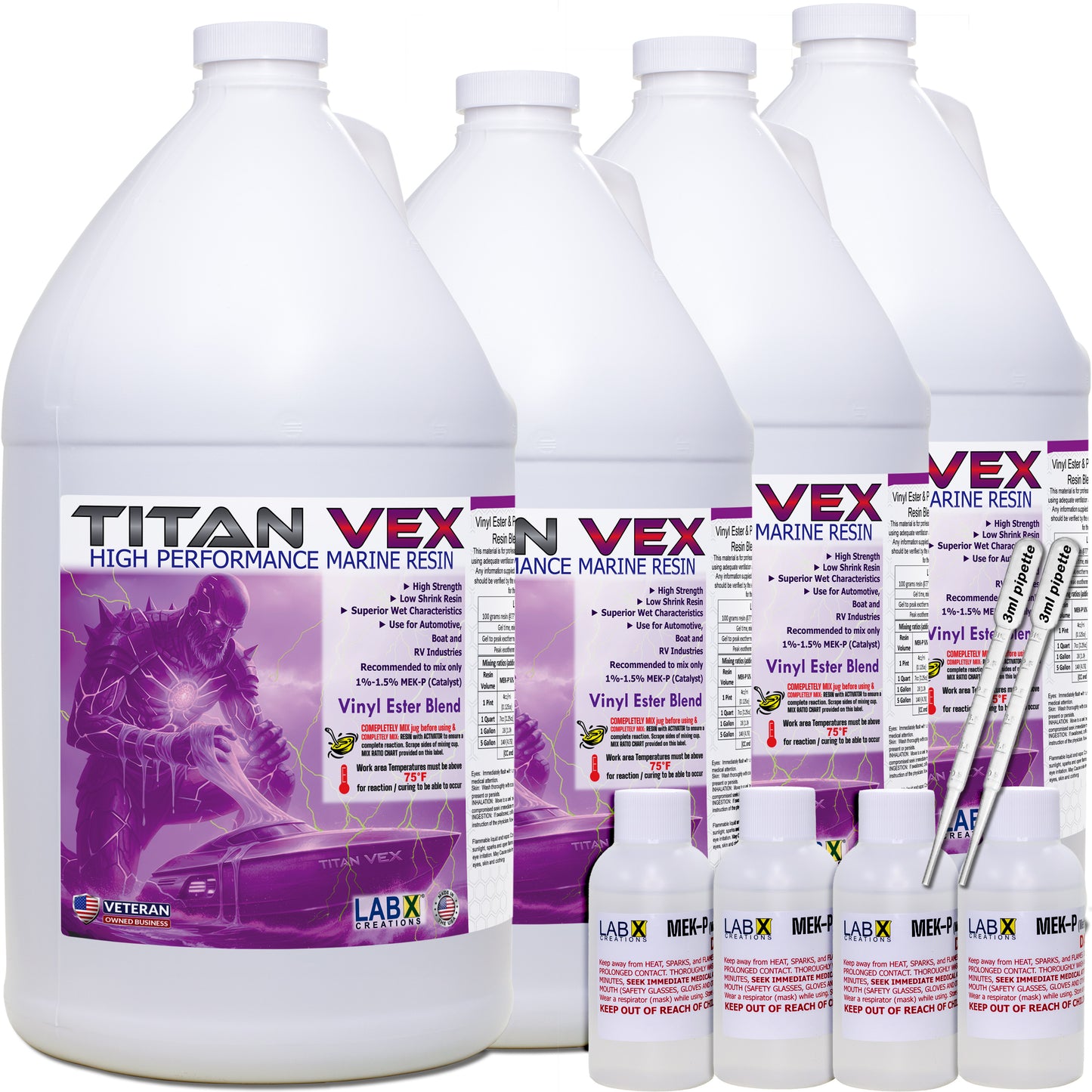 TITAN VEX 1-5G Vinyl Ester/Polyester Resin +MEKP Hardener; Low Viscosity Coating for Laminating Fiberglass mat/Biaxial/Cloth; Boat/RV/Automotive/Canoe/Surfboard| 24 TACK Time