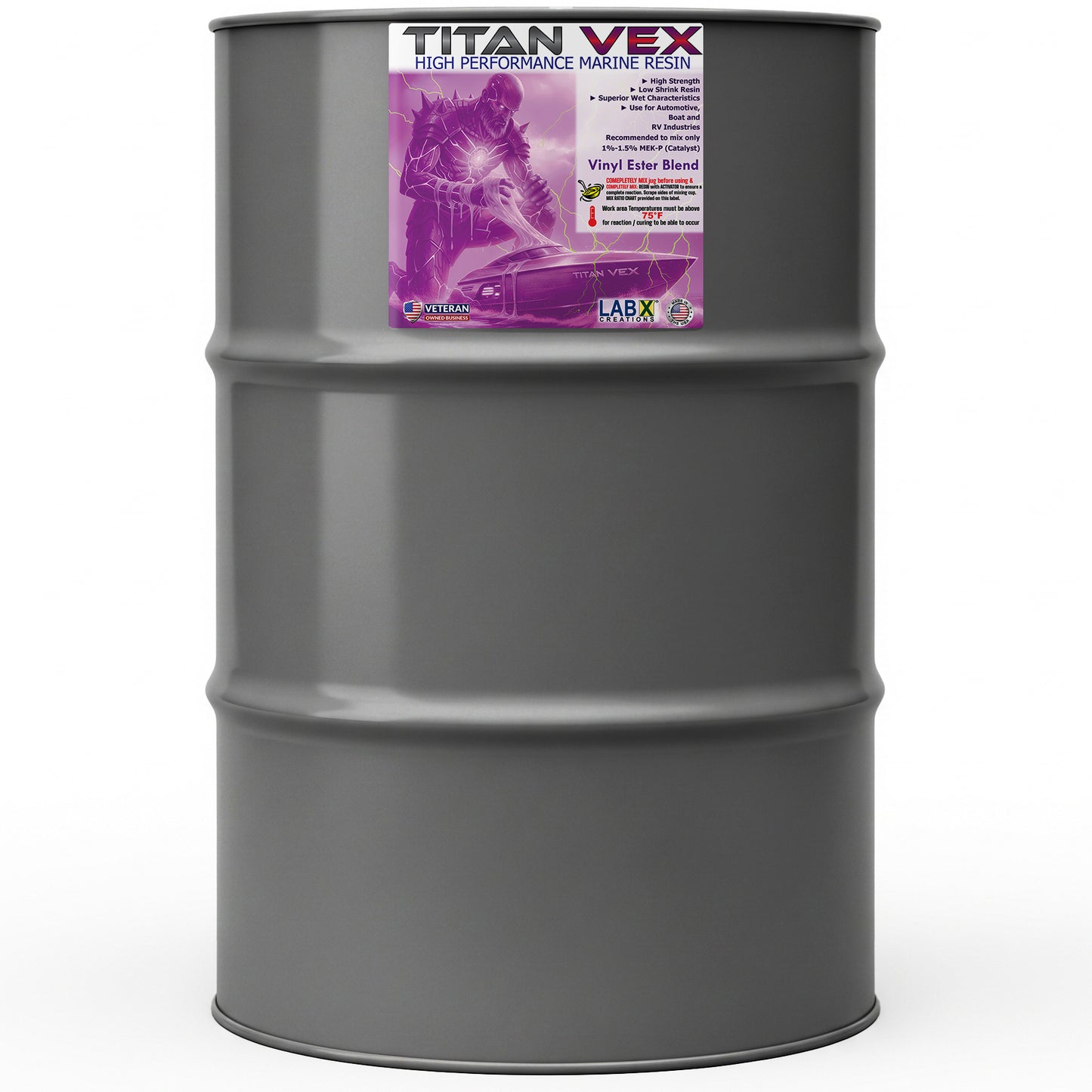 Titan VEX 55 Gallon Vinyl Ester/Polyester Resin Blend; Low Viscosity Coating for Laminating Fiberglass mat/Biaxal/Cloth; Boat/RV/Automotive/Canoe/Surfboard| 12-48hr TACK Time