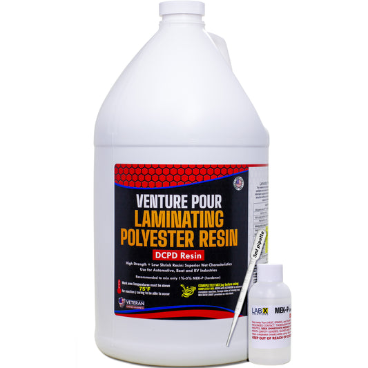 Premium Polyester Resin 1 Gallon + MEKP Catalyst, Low Viscosity Coating for Laminating Fiberglass mat,Biaxle&Cloth for ext/Interior of Boats,Canoe,RV,Car,Truck,Tailer,Surfboards; Hard NONTACKY Finish