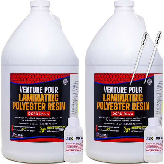 Premium Polyester Resin 2 Gallon + MEKP Catalyst, Low Viscosity Coating for Laminating Fiberglass mat,Biaxle&Cloth for ext/Interior of Boats,Canoe,RV,Car,Truck,Tailer,Surfboards; Hard NONTACKY Finish