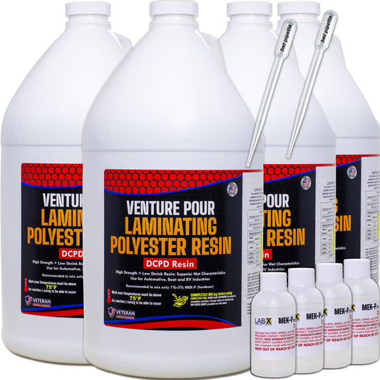 Premium Polyester Resin 4 Gallon + MEKP Catalyst, Low Viscosity Coating for Laminating Fiberglass mat,Biaxle&Cloth for ext/Interior of Boats,Canoe,RV,Car,Truck,Tailer,Surfboards; Hard NONTACKY Finish